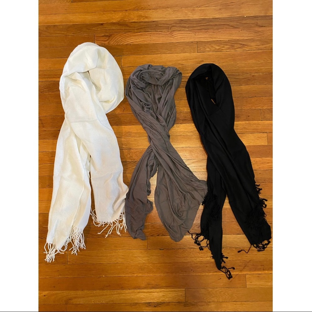 Lot of white black grey fringe 3 scarf scarves